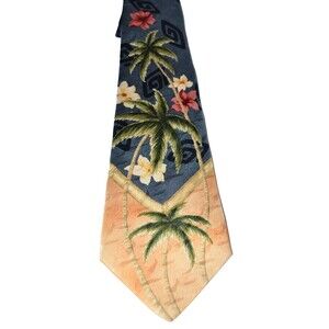 Mens Vtg Tommy Bahama Silk Tie Tropical Palm tree floral Made in USA